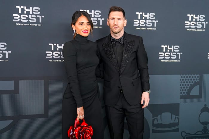 Lionel Messi pictured with his wife, Antonela Roccuzzo, at The Best FIFA Football Awards 2022 in Paris